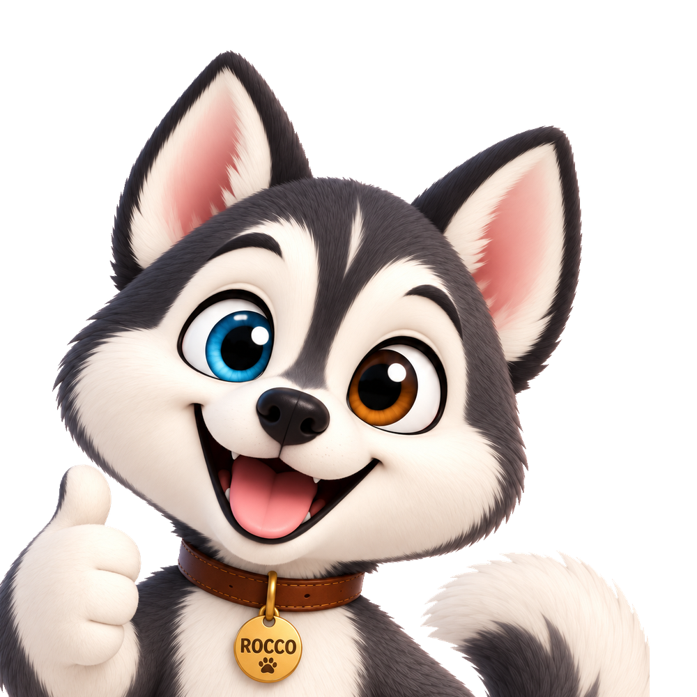 Rocco the husky giving a thumbs up