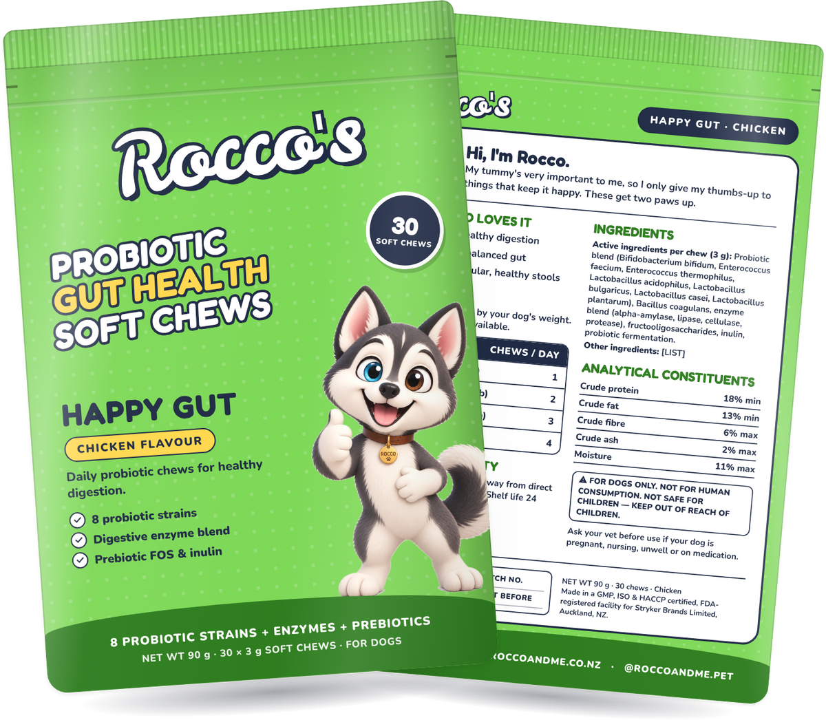Happy Gut value pack, front and back of pack
