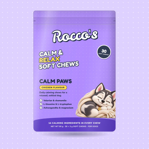 Calm Paws soft chews, chicken flavour, front of pack