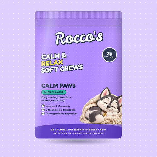Calm Paws soft chews, duck flavour, front of pack