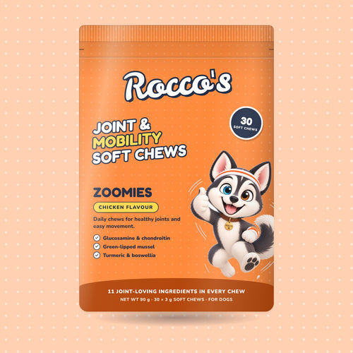 Zoomies soft chews, chicken flavour, front of pack